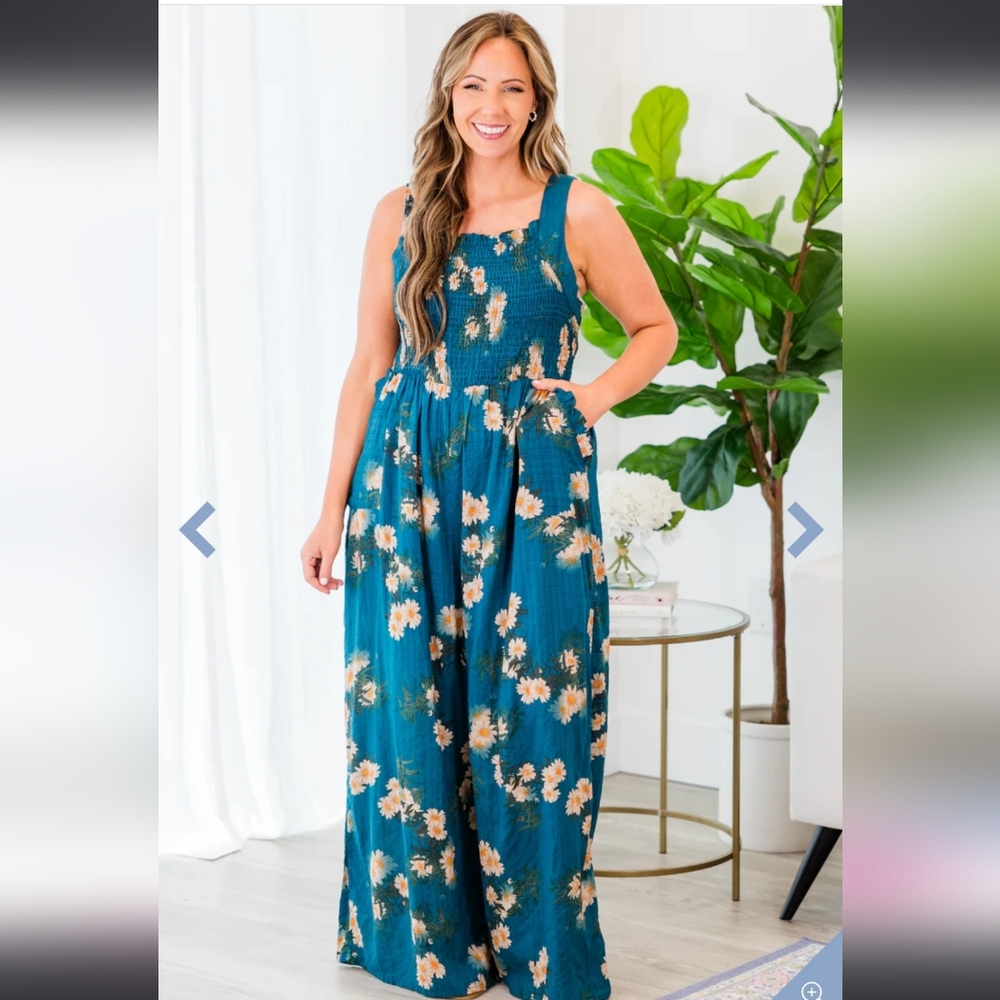 Chic Soul Teal Floral Jumpsuit Womens plus size